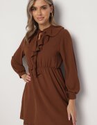 lily rose Rochie Mini Evazată Maro cu elastic în talie și legătură la decolteu Aganzza