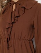 lily rose Rochie Mini Evazată Maro cu elastic în talie și legătură la decolteu Aganzza