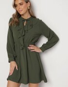 lily rose Rochie Mini Evazată Verde cu Elastic în Talie și Legătură la Decolteu Aganzza