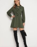 lily rose Rochie Mini Evazată Verde cu Elastic în Talie și Legătură la Decolteu Aganzza