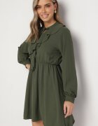 lily rose Rochie Mini Evazată Verde cu Elastic în Talie și Legătură la Decolteu Aganzza