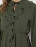 lily rose Rochie Mini Evazată Verde cu Elastic în Talie și Legătură la Decolteu Aganzza