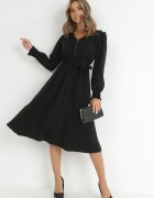 lily rose Rochie Neagră cu Mânecă Bufantă și Nasturi la Decolteu Mozelle