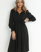 lily rose Rochie Neagră cu Mânecă Bufantă și Nasturi la Decolteu Mozelle