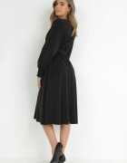 lily rose Rochie Neagră cu Mânecă Bufantă și Nasturi la Decolteu Mozelle