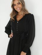 lily rose Rochie Neagră cu Mânecă Bufantă și Nasturi la Decolteu Mozelle