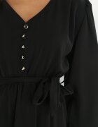 lily rose Rochie Neagră cu Mânecă Bufantă și Nasturi la Decolteu Mozelle