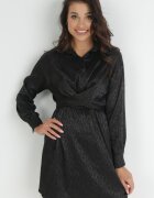 lily rose Rochie Neagră cu pete cu guler și legătură cu elastic în talie Aldevronia