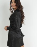 lily rose Rochie Neagră cu pete cu guler și legătură cu elastic în talie Aldevronia