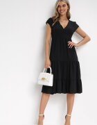 lily rose Rochie Neagră Midi Cloș cu Volane Sanissa