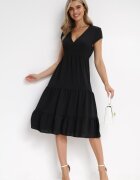 lily rose Rochie Neagră Midi Cloș cu Volane Sanissa