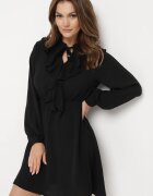 lily rose Rochie neagră mini evazată cu talie elastică și legătură la decolteu Aganzza