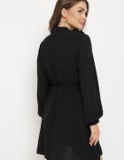 lily rose Rochie neagră mini evazată cu talie elastică și legătură la decolteu Aganzza