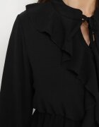 lily rose Rochie neagră mini evazată cu talie elastică și legătură la decolteu Aganzza