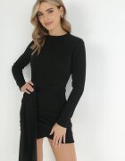 lily rose Rochie neagră mulată cu curea lată și fir metalic Zelko