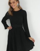 lily rose Rochie Neagră Plisată cu Cordon Flyne