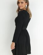 lily rose Rochie Neagră Plisată cu Cordon Flyne