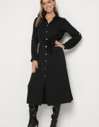 lily rose Rochie Neagră Tip cămașă cu nasturi eleganti și cordon legat în talie Kortella