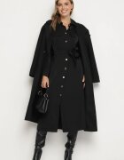 lily rose Rochie Neagră Tip cămașă cu nasturi eleganti și cordon legat în talie Kortella