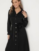 lily rose Rochie Neagră Tip cămașă cu nasturi eleganti și cordon legat în talie Kortella