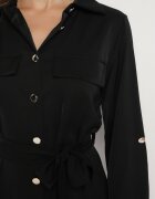lily rose Rochie Neagră Tip cămașă cu nasturi eleganti și cordon legat în talie Kortella
