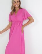 lily rose Rochie Petrecută Fucsia cu elastic în talie și cu partea de sus plisată Davitri