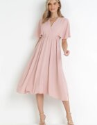 lily rose Rochie Roz închis Cloș Midi cu Decolteu petrecut și Elastic în talie Muntani