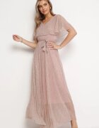 lily rose Rochie Roz închis Evazată Maxi cu elastic în talie și fir metalic Yura