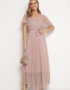 lily rose Rochie Roz închis Evazată Maxi cu elastic în talie și fir metalic Yura