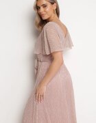 lily rose Rochie Roz închis Evazată Maxi cu elastic în talie și fir metalic Yura