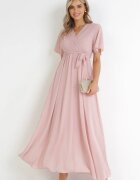 lily rose Rochie Roz Petrecută cu Elastic în Talie și Bust Plisat Davitri