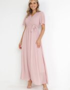 lily rose Rochie Roz Petrecută cu Elastic în Talie și Bust Plisat Davitri