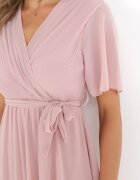 lily rose Rochie Roz Petrecută cu Elastic în Talie și Bust Plisat Davitri
