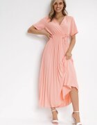lily rose Rochie Roz Plisată Maxi cu Cordon Legat Dianiza