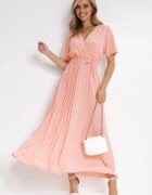 lily rose Rochie Roz Plisată Maxi cu Cordon Legat Dianiza