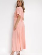 lily rose Rochie Roz Plisată Maxi cu Cordon Legat Dianiza