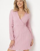 lily rose Rochie Roz Plisată Mini cu Decolteu Petrecut și Elastic în Talie Umiena