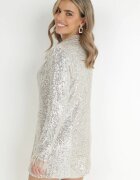 lily rose Rochie-sacou Bej cu paiete cu Pene pe Mâneci Talmi