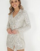 lily rose Rochie-sacou Bej cu paiete cu Pene pe Mâneci Talmi