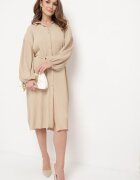 lily rose Rochie tip cămașă bej Midi din țesătură plisată cu nasturi Safira