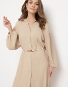 lily rose Rochie tip cămașă bej Midi din țesătură plisată cu nasturi Safira