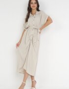 lily rose Rochie tip cămașă Midi Bej deschis cu elastic în talie și o curea din material din viscoză Skeisa