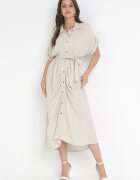 lily rose Rochie tip cămașă Midi Bej deschis cu elastic în talie și o curea din material din viscoză Skeisa