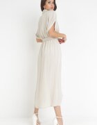 lily rose Rochie tip cămașă Midi Bej deschis cu elastic în talie și o curea din material din viscoză Skeisa