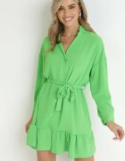 lily rose Rochie tip cămașă Verde cu Volănaș și Curea cu nod Fian