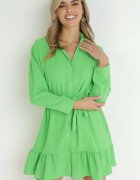 lily rose Rochie tip cămașă Verde cu Volănaș și Curea cu nod Fian