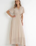 lily rose Rochie tip plic bej cu elastic în talie și cu partea superioară plisată Davitri