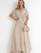 lily rose Rochie tip plic bej cu elastic în talie și cu partea superioară plisată Davitri