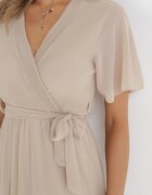 lily rose Rochie tip plic bej cu elastic în talie și cu partea superioară plisată Davitri