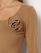 lily rose Rochie tricotată bej midi cu aplicație floare Unesilla